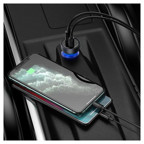 Car Charger Baseus Particular Digital Display QC+PPS Dual, (gray, Quick Charge, with LCD, 65 W, 2 outputs, 12-24 V) #CCKX-C0G Preview 1