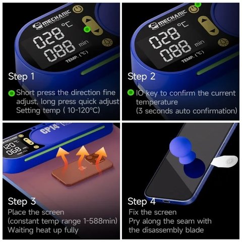 Нагревательный коврик для разборки (cепаратор) Mechanic CP14+, 350x225 мм, с подсветкой, 50-120°C Превью 5