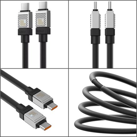 USB кабель Baseus Coolplay Series, 2xUSB тип-C, 200 см, 100 Вт, чорний, силіконовий, #CAKW000301 Прев'ю 1