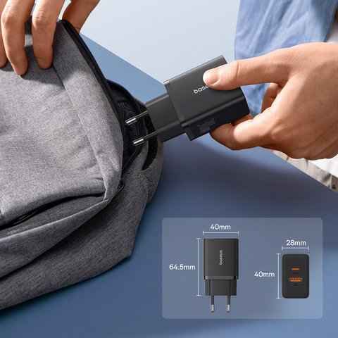 Мережевий зарядний пристрій Baseus Cube, 30 Вт, Power Delivery (PD), Fast Charge, чорний, 2 порта, #P10111404113-00 Прев'ю 6